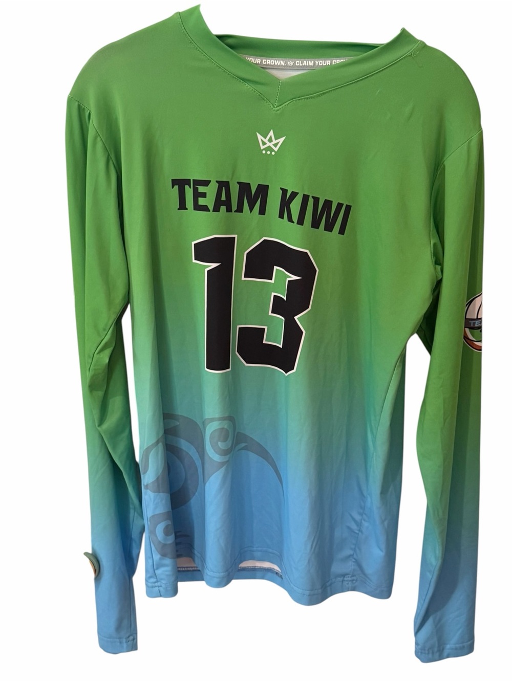NOVUS Team Kiwi #13 Volleyball Jersey Women’s Large Green Blue Ombre Long Sleeve